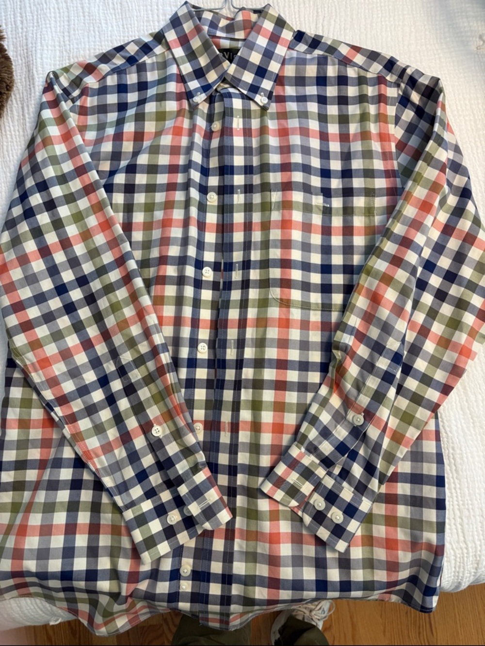 Orvis Multicolor Plaid Button-Down Shirt — Navy, Olive & Coral size medium